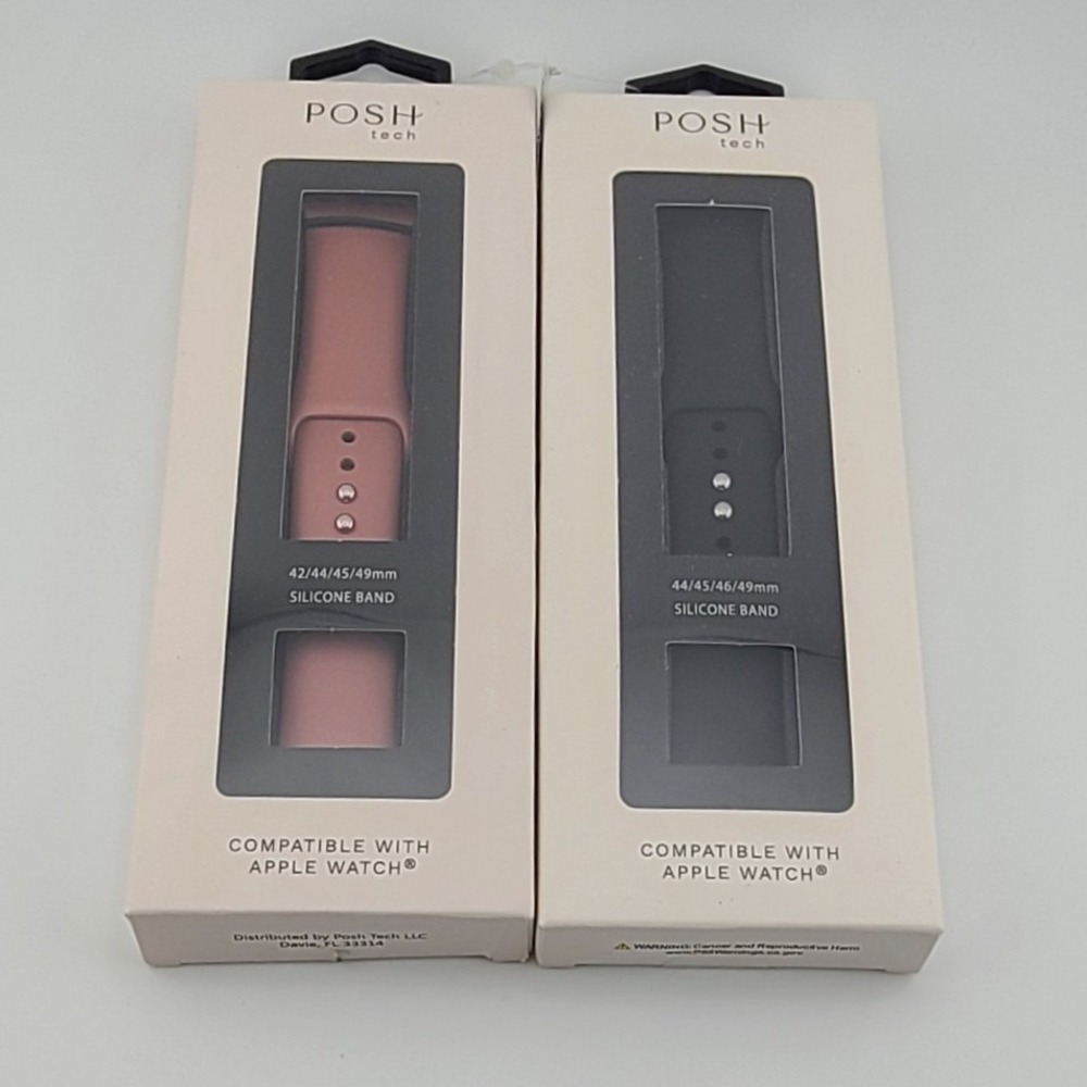 Posh Tech Silicone Apple Watch Bands 2 Pack Black Pink 42 44 45 46 49mm
